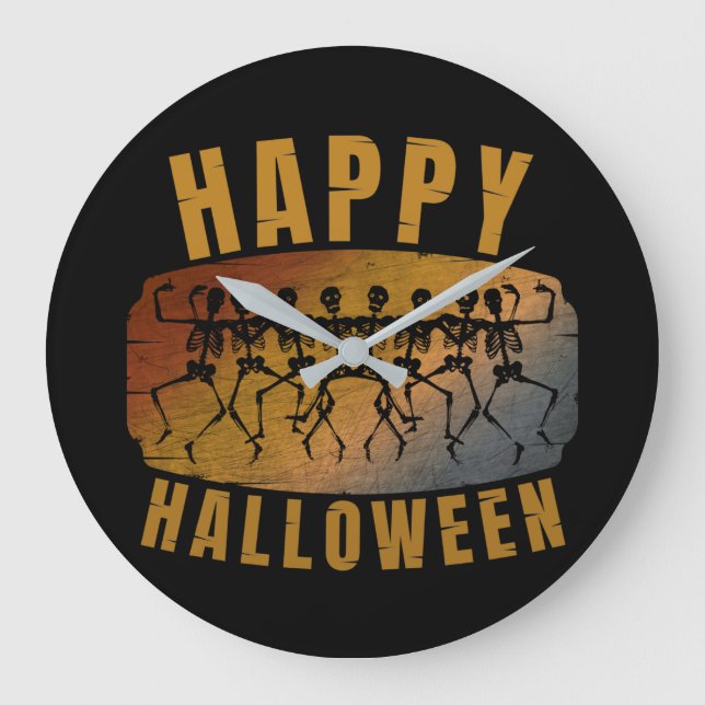 HAPPY HALLOWEEN DANCING SKELETON LARGE CLOCK (Front)