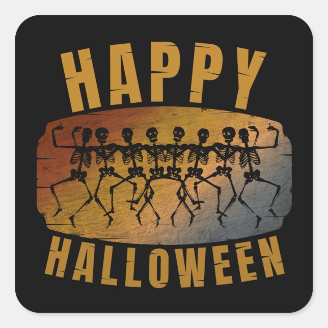HAPPY HALLOWEEN DANCING SKELETON SQUARE STICKER (Front)