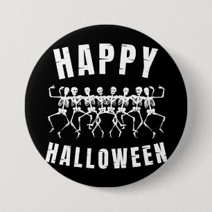 HAPPY HALLOWEEN DANCING SKELETONS 7.5 CM ROUND BADGE