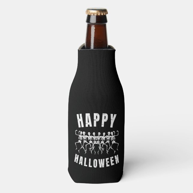 HAPPY HALLOWEEN DANCING SKELETONS BOTTLE COOLER (Bottle Front)
