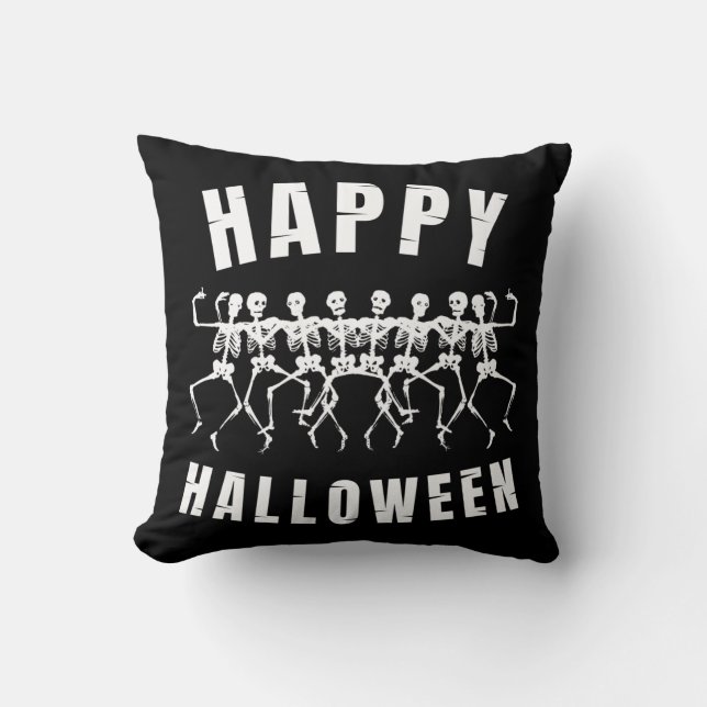 HAPPY HALLOWEEN DANCING SKELETONS CUSHION (Front)