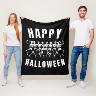 HAPPY HALLOWEEN DANCING SKELETONS FLEECE BLANKET