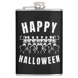 HAPPY HALLOWEEN DANCING SKELETONS HIP FLASK