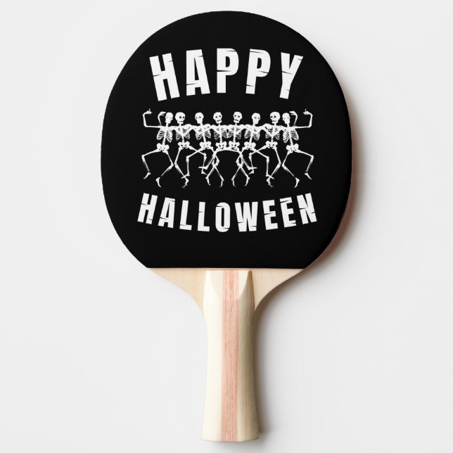 HAPPY HALLOWEEN DANCING SKELETONS PING PONG PADDLE (Front)