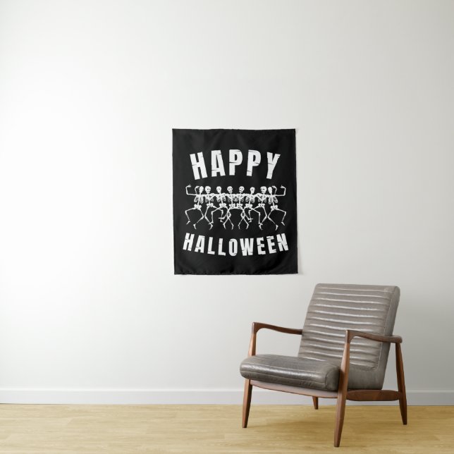 HAPPY HALLOWEEN DANCING SKELETONS TAPESTRY (In Situ)