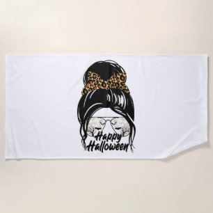 Happy Halloween Day 2021 Halloween Leopard Mum Beach Towel