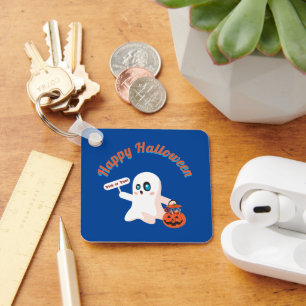 Happy Halloween Deep Blue Square keyChain