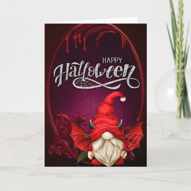 Happy Halloween Devil Gnome Card (Front)