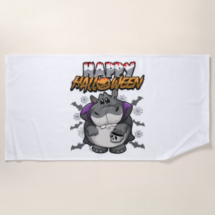 Happy Halloween Disguised Hippopotamus Beach Towel