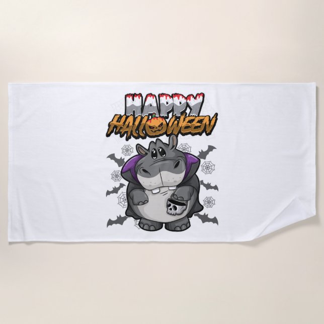 Happy Halloween Disguised Hippopotamus Beach Towel (Front)