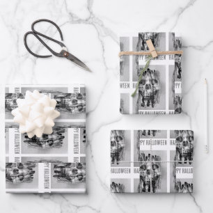 Happy Halloween. Distressed skull Wrapping Paper Sheet