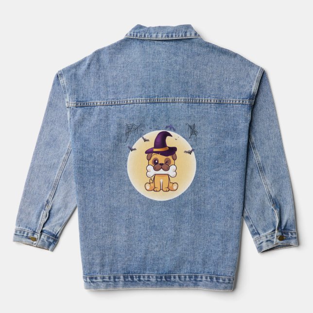 Happy Halloween Dog   Denim Jacket (Back)