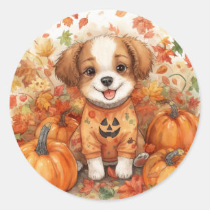 Happy Halloween Dog Lover Fall Classic Round Sticker