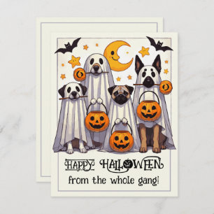 Happy Halloween Dogs in Ghost Costume Card