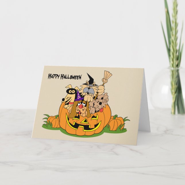 Happy Halloween Dogs In Pumpkin Card (Front)