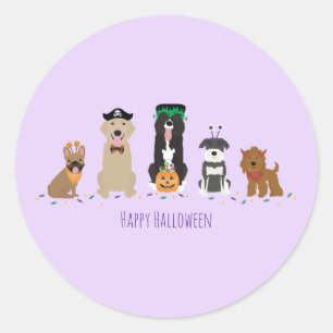 Happy Halloween Dogs Purple Classic Round Sticker