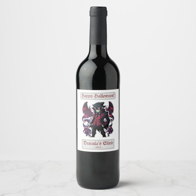 Happy Halloween Dracula Wine Label (Front)