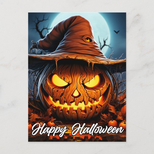 Happy Halloween Dreadful Illuminating Mad Pumpkin Postcard (Front)