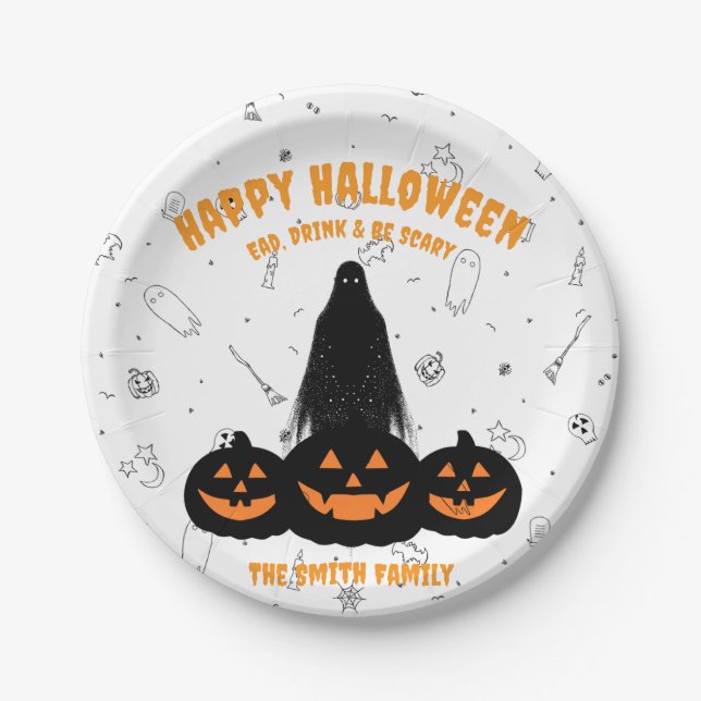 Happy Halloween "Drink, Eat, and Be Scary" Party P Paper Plate (Front)