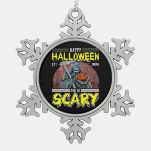 Happy Halloween Eat Drink And Be Scary Cool  Snowflake Pewter Christmas Ornament