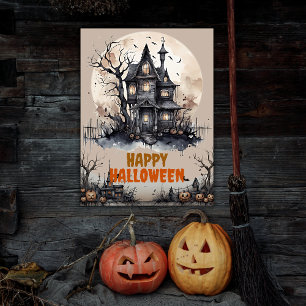 Happy Halloween Eerie Haunted House Poster
