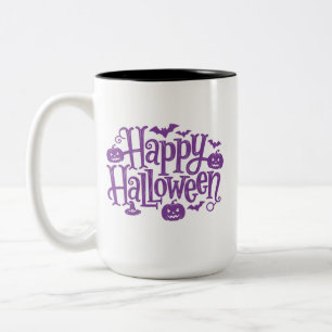 Happy Halloween elegant purple white Two-Tone Coffee Mug
