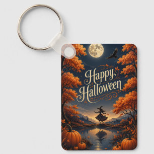 Happy Halloween Enchanted Autumn Pumpkin Key Ring