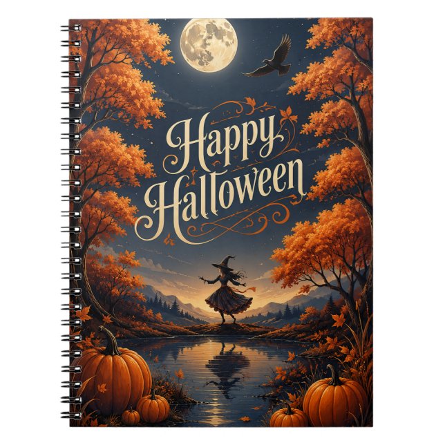 Happy Halloween Enchanted Autumn Pumpkin Notebook (Front)