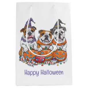 Happy Halloween English Bulldogs Pumpkin Medium Gift Bag