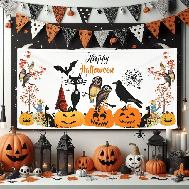  Happy Halloween Fall Pumpkin Black Cat Owl Spooky Banner (Happy Halloween Fall Pumpkin Black Cat Owl Spooky Banner)
