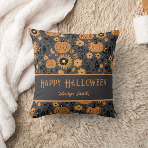Happy Halloween Fall Pumpkin Family Name Cushion