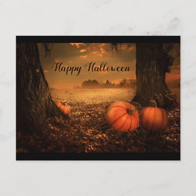 Happy halloween Fall pumpkin field book mark  Holiday Postcard (Front)
