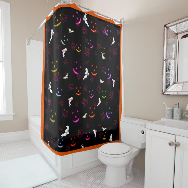 Happy Halloween Fall Spooky Ghost Friends  Shower Curtain (In Situ)