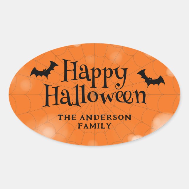 Happy Halloween Family Name Bats Oval Sticker (Front)