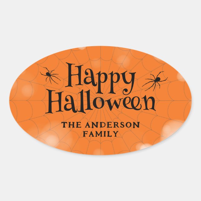Happy Halloween Family Name Spiders Oval Sticker (Front)