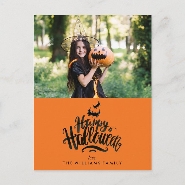 Happy Halloween Family Photo Announcement Postcard (Front)