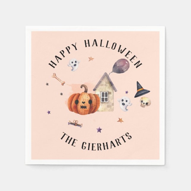 Happy Halloween Family Treats Custom Party Paper Napkin (Front)