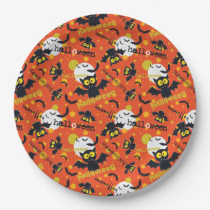 Happy Halloween Fang Vampire Bat Moon Paper Plate