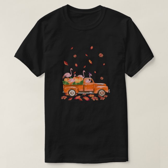 Happy Halloween Flamingo Fall Autumn Pumpkin Truck T-Shirt (Design Front)