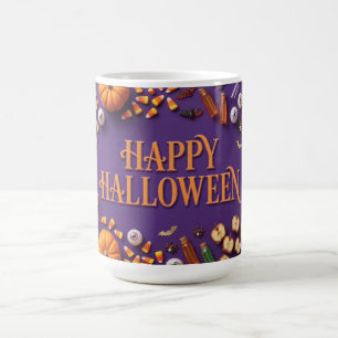 Happy Halloween Flat Lay Greeting on Purple  Coffee Mug