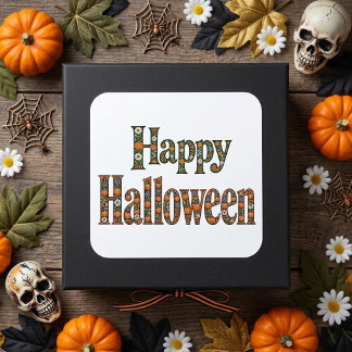 Happy Halloween Floral Ornate Pumpkins Botanicals  Square Sticker