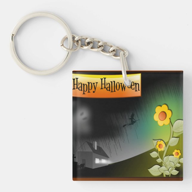 Happy Halloween & Flowers - Key Ring (Front)