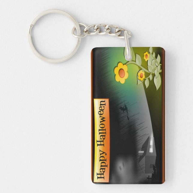 Happy Halloween & Flowers - Key Ring (Front)