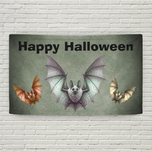 Happy Halloween Flying Creepy Bats Grunge Grey Banner