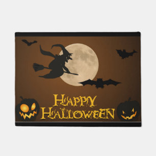 "HAPPY HALLOWEEN" FLYING WITCH DOORMAT