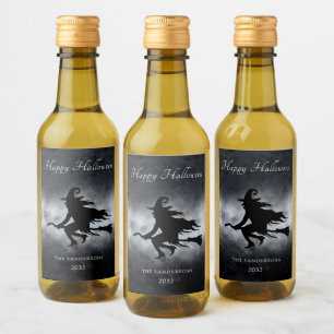 Happy Halloween Flying Witch Personalised   Wine Label