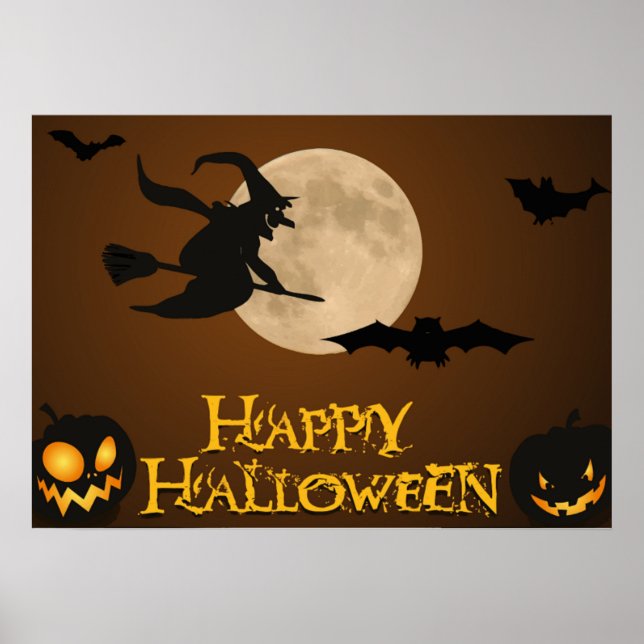 "HAPPY HALLOWEEN" FLYING WITCH POSTER (Front)