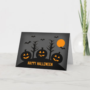 Happy Halloween For Anyone Creepy Pumpkins and Bat Holiday Card