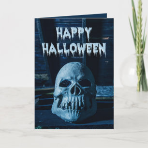 Happy Halloween For Anyone Creepy Skull Photograph Holiday Card
