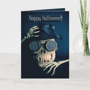 Happy Halloween For Anyone Creepy Steampunk Skull Holiday Card